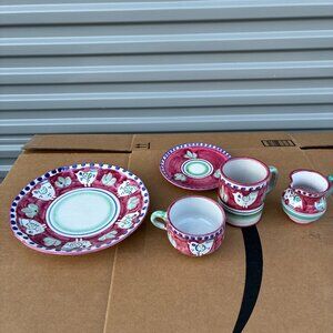 Solimene Vietri Campagna Chicken Red Bundle Set Dinner Plate Mug Cup Pitcher